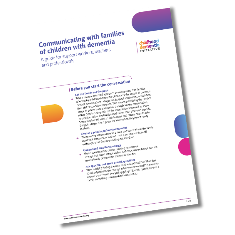 Communicating with families of children with dementia for support workers, teachers and professionals